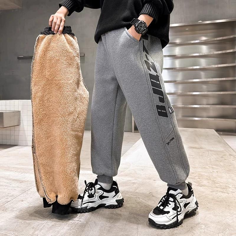 

Мальчики Зимние Толстые Теплые Штаны Детские Плюшевые Бархатные Хлопковые Брюки Подростковые Утепленные Спортивные Штаны Подростковая Повседневная Одежда 150 серый