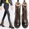 Autumn Winter Fleece-Lined Lace-up Ladies Mid Calf Shoes Warm Round Toe Middle Heel Women's Half High Boots  New in Footwear