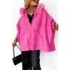 Autumn and winter European and American fashion loose pocket zipper big fur collar knitted hooded women's jacket