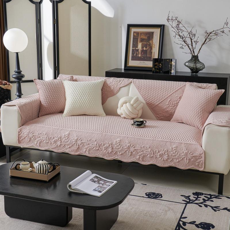Short Pulsh Sofa Cover Non Slip French Style Sofas Cushion Solid Color L Shape Couch Towel Protector for Living Room Decor