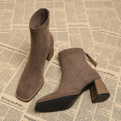 Módní Vintage Čtvercová Špička Dámské Kotníkové Boty Módní Zipy Silné Podpatky Boty Zimní Elegantní Moderní Krátké Boty