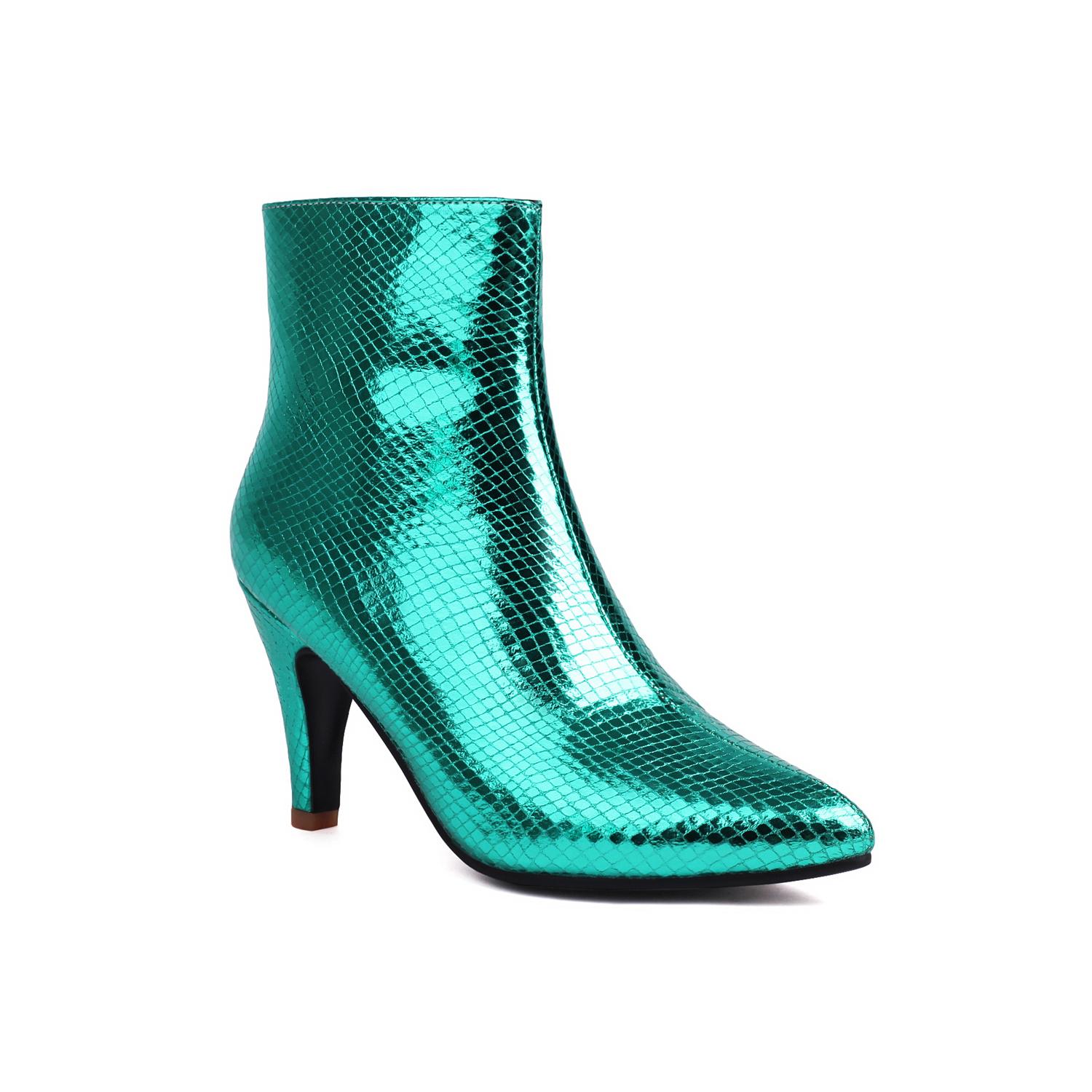 

8/женские короткие сапоги на высоком каблуке с простым темпераментом, однотонные короткие сапоги на тонком каблуке, женская обувь большого размера 34 зелёный