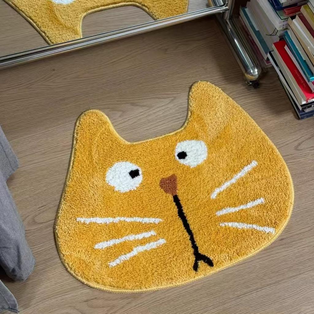 Cute Cat Head Shape Fluffy Door Mat Soft Bathroom Absorb Water Floor Rug Home Entryway Decor Mat Non-Slip Pet Mat Accessory gift