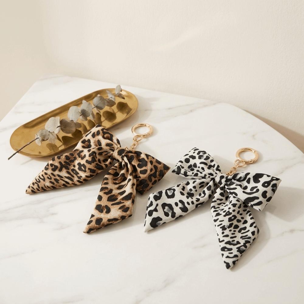 Polyester Bow Bag Charm Fabric Keyring Accessory Elegant Look Leopard Print Keychain  Car Keys
