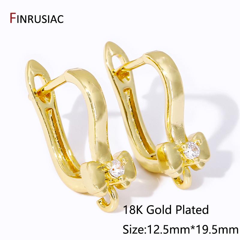 18K Gold Plated Brass Inlaid Zircon Earwires Fixtures,Hollow Shvenzy Earring Hooks Clasps For DIY Earring Making Findings