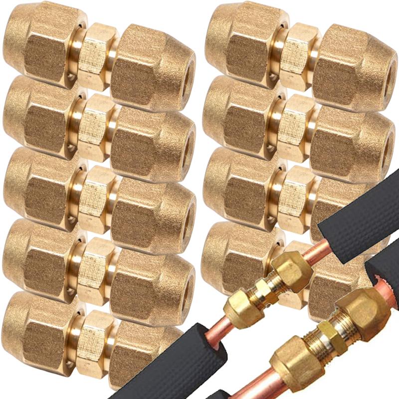 Leakproof Brass Double Flare Coupling Air Conditioning Pipe Straight Adapter Refrigeration Tubing Extension Connector Fitting