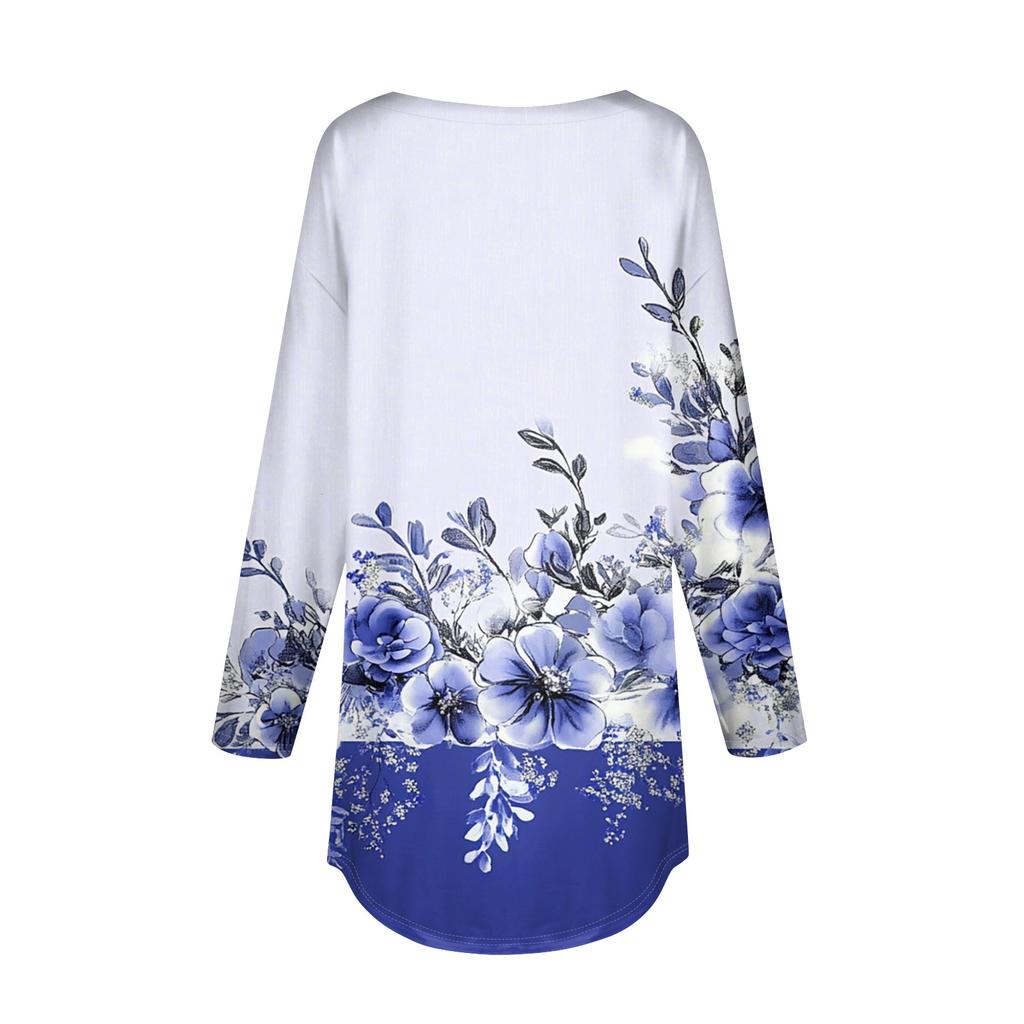 Damen T-Shirt mit Rundhalsausschnitt, lockerer Schnitt, langärmelig, Top, Pullover