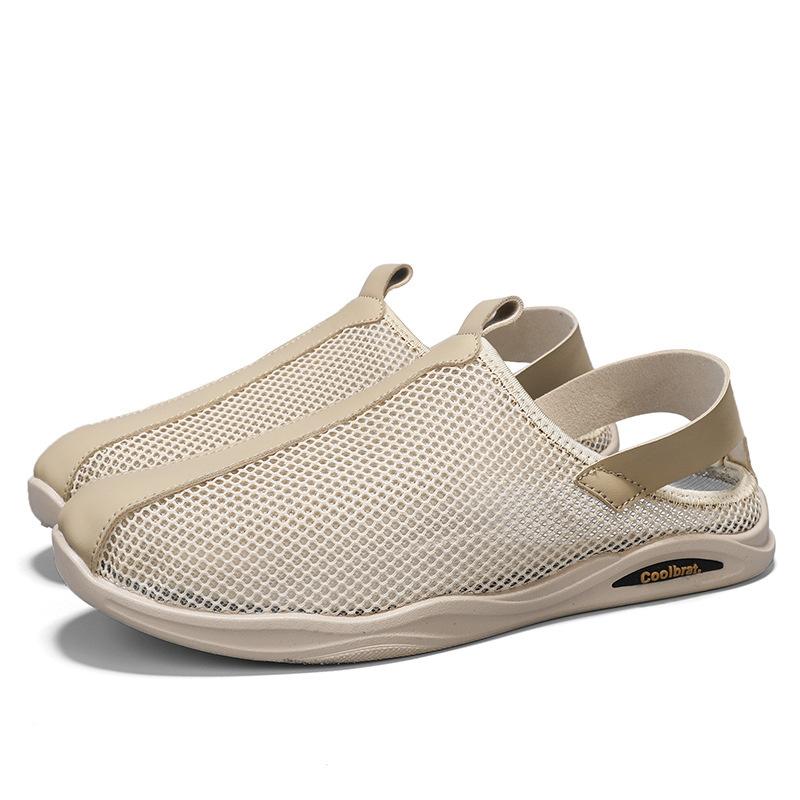 Men's Sandals Summer Hollow Men Shoes Breathable Mens Slip-On Beach Shoes Soft Sole Lazy Mesh Shoes Man Casual Sport Sandal