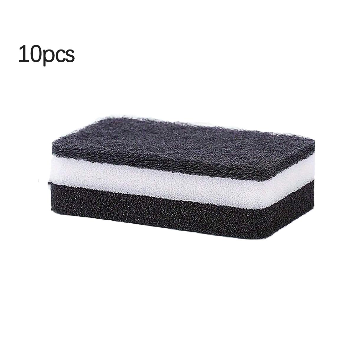 

10 шт. - Черная двухсторонняя утолщенная губка для мытья посуды с белым слоем, абразивная ткань, для чистки кухни и удаления пятен чёрный