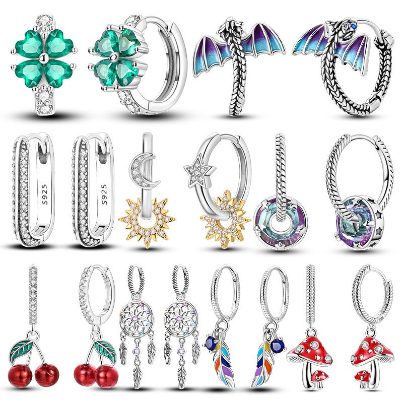 Original 925 Sterling Silver Hoops Earrings For Women Vintage Sun Moon Starlight Snake Bone Earrings Wedding Party Jewelry Gift