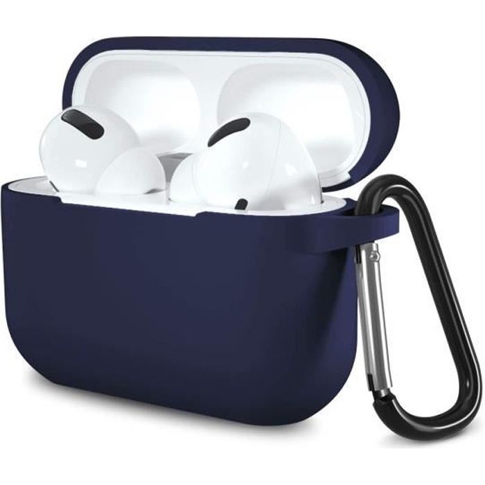 Etui AirPods Coque Silicone Bleu Foncé pour Airpods Pro - Protection Anti Choc Bouchon Anti Poussiere et Mousqueton Phonillico®