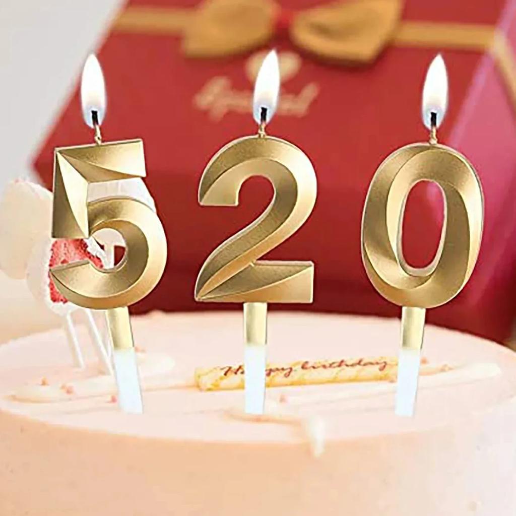1pc-Birthday Candle Golden Number 0-9 Smoke Free Birthday Cake Insert Party Candle Decoration Anniversary Cake