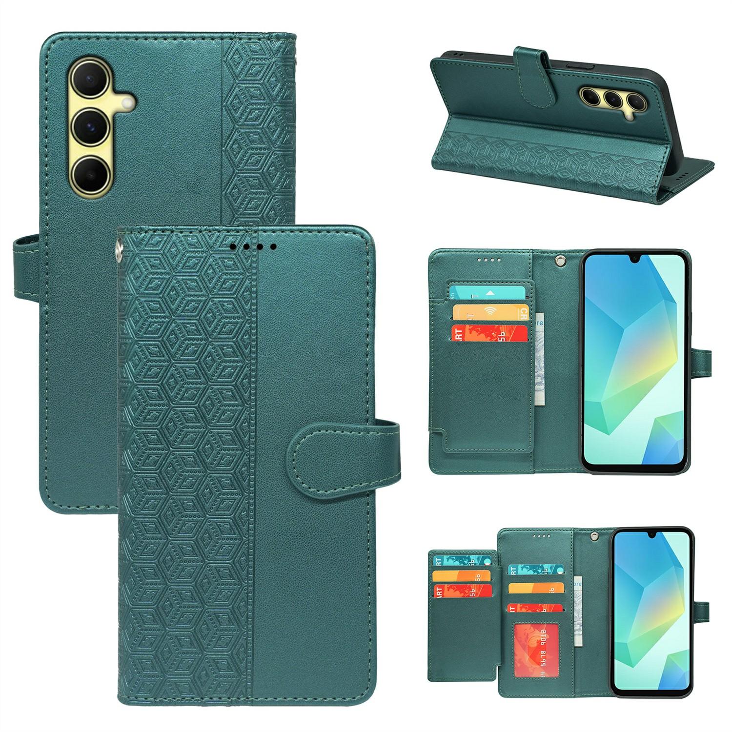 

For Samsung Galaxy A17 Case with 9 Card Slots Checkered Pattern PU Leather Phone Cover Green