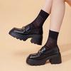 Black Platform Loafers Women's 2025 Autumn New Internet Celebrity Niche Small Leather Shoes British Style One Pedal Leather Shoes
