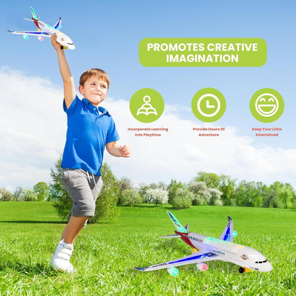 Electronic Airplane Toy with Automatic Rotation Go, Flashing Lights & Music Sounds - Aircraft Gift for Boys & Girls Age 3-12