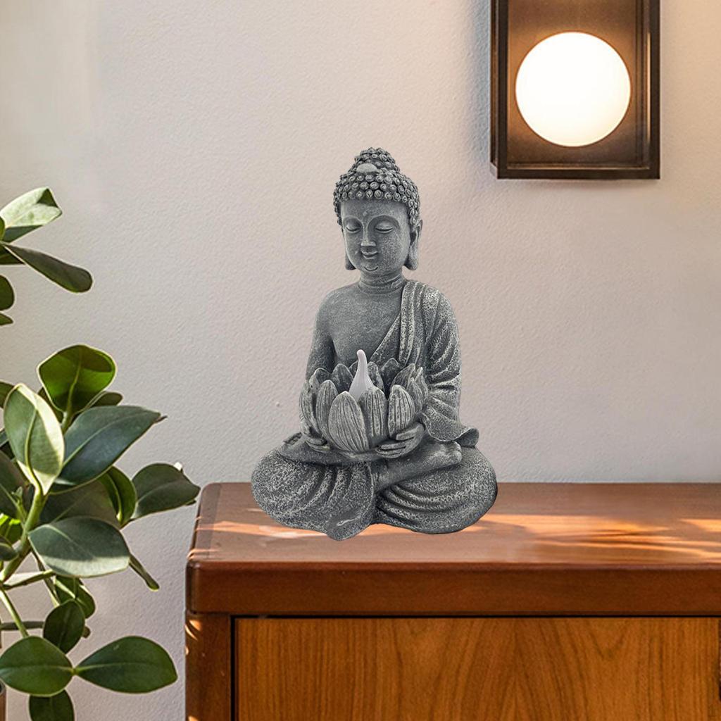Buddha Sculpture with Solar Light for Outdoor Use