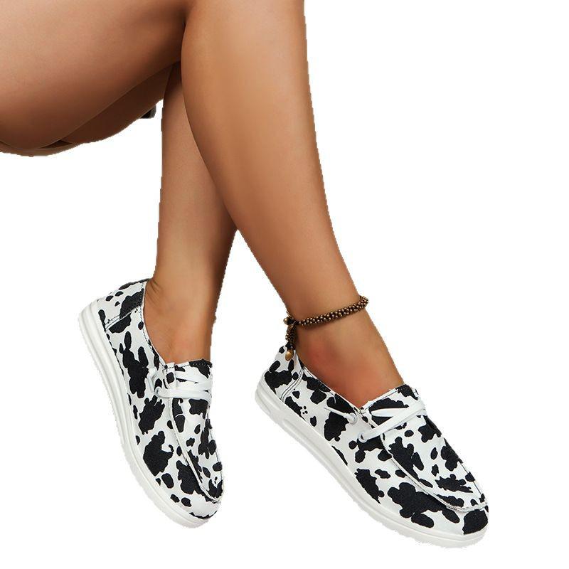 2025 Summer Plus Size Leopard Print Lace-up Canvas Loafers