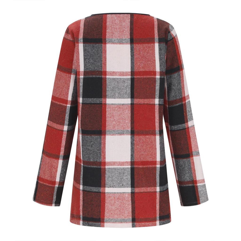 2024 Women's Plaid Print Long-sleeved Jacket - European & American Spring/Autumn Fashion