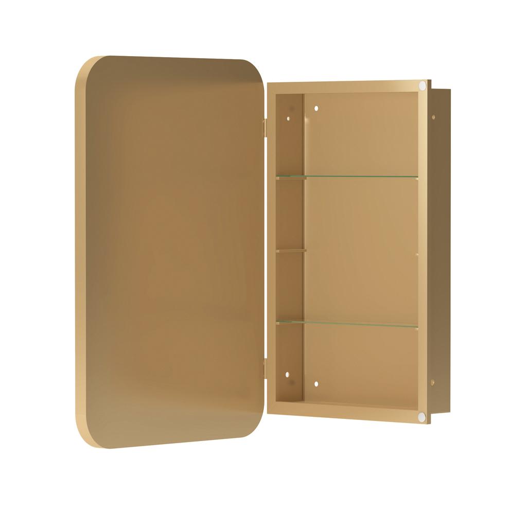 Stylish Rectangle Mirror Cabinet, Recessed Medicine Cabinet, Metal Framed, Adjustable Shelves, Storage for Bathroom, Living Room and Bedroom, Gold