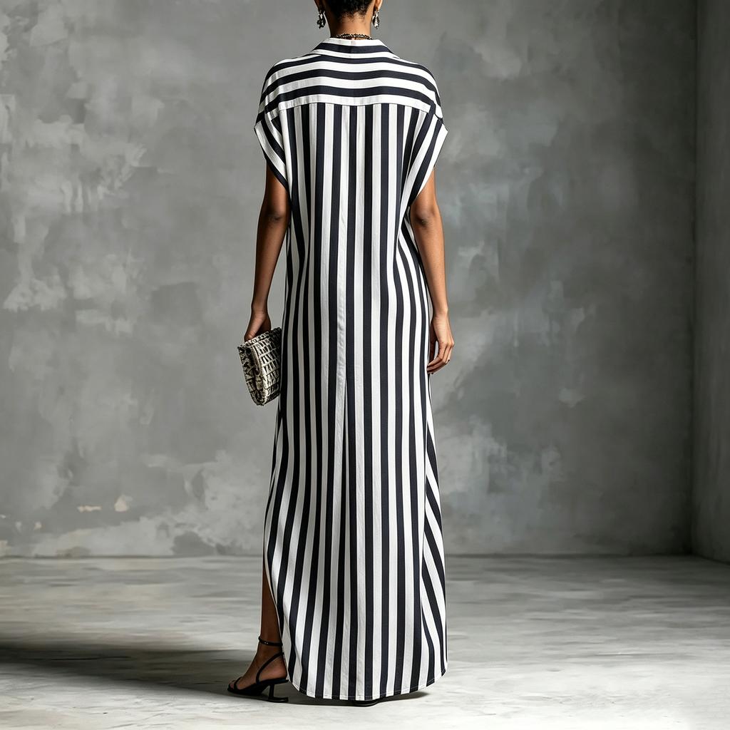 Women's Summer Casual Loose Fit V Neck Maxi Dress Button Down Front Short Sleeve Lightweight Long Dress