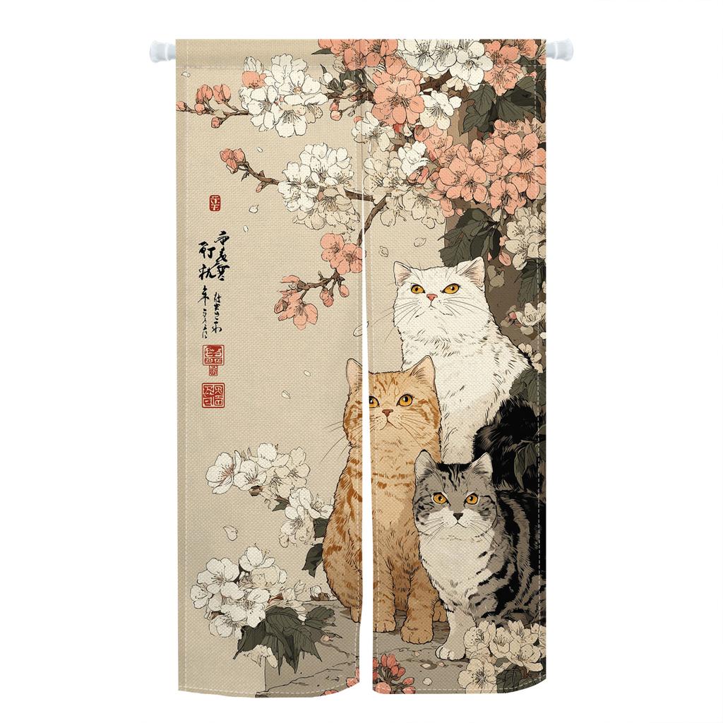 Japanese Style Noren Door Curtains Cute Cat Cherry Blossom Bird Patterns Polyester Doorway Kitchen Entrance Half Curtain For Cooking Area Made Of