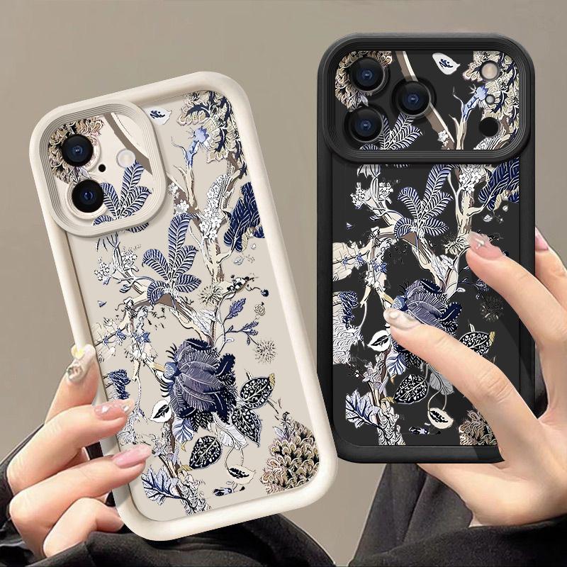 For iPhone 17 Pro Max Case Luxury Retro Dark Floral Pattern Shockproof Bumper Soft Silicone Cover For iPhone 16 15 14 13 Pro 12 11 16E Air
