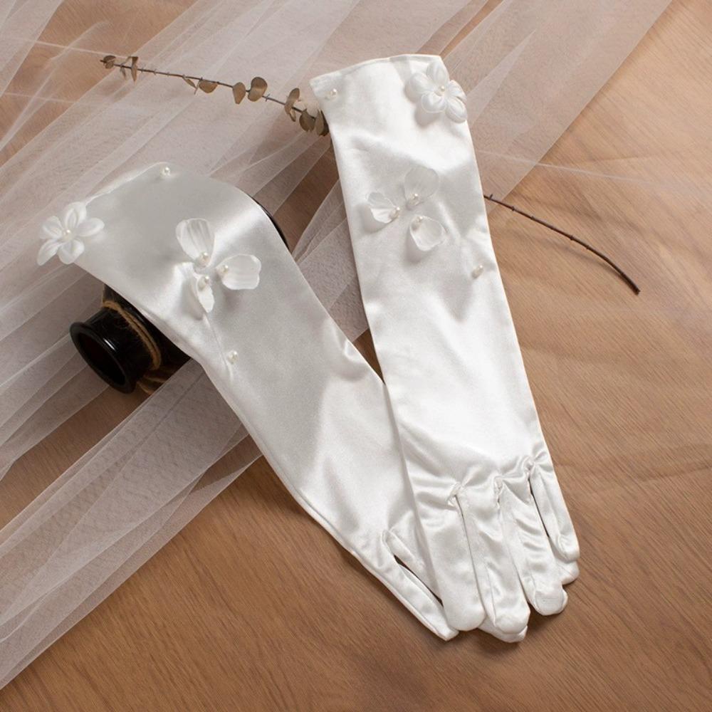 Vintage Wedding Bridal Gloves White Long Finger Mittens Fashion Satin Long Gloves  Women