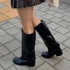 Autumn and Winter New Round Head Square Heel Belt Buckle Sleeve Loose Knight Retro Boots