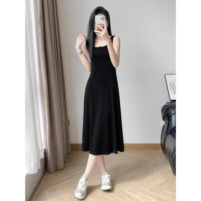 Modal Button-Up Knee-Length Camisole Dress - Spring/Summer Plus Size Loose Outerwear/Base Layer M (40-50 kg)