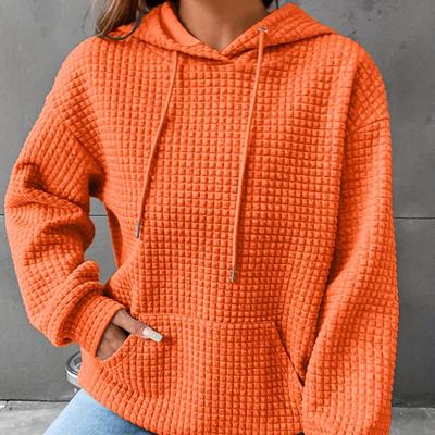 Lässiges Sweatshirt in Übergröße für Damen, einfarbiges Waffelmuster, langärmeliges Kapuzensweatshirt mit Kordelzug und Taschen