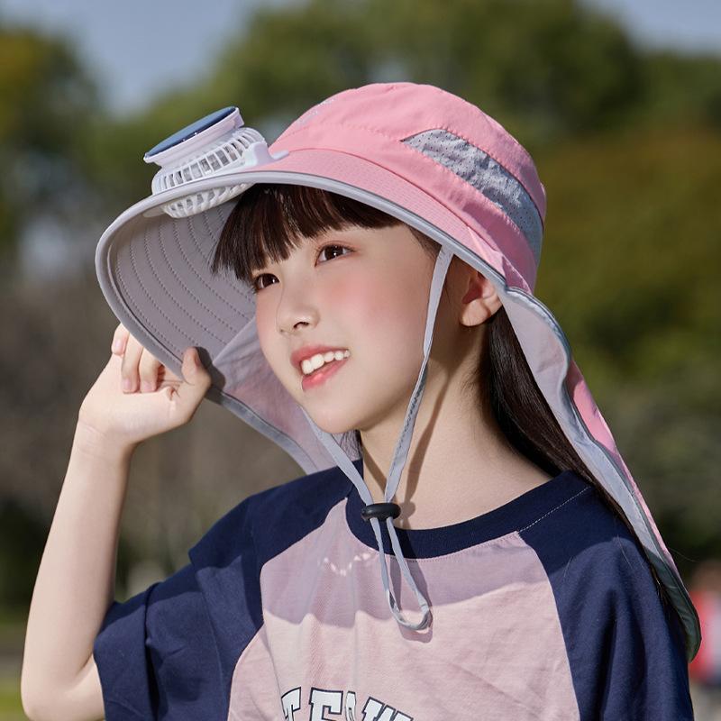

Children s hats summer boys and girls outdoor sun protection hat eaves shawl bucket hat solar fan sun hat