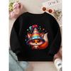 Kids Crewneck Sweatshirt, Festive Party Fox Graphic Print, Soft Casual Long Sleeve Pullover