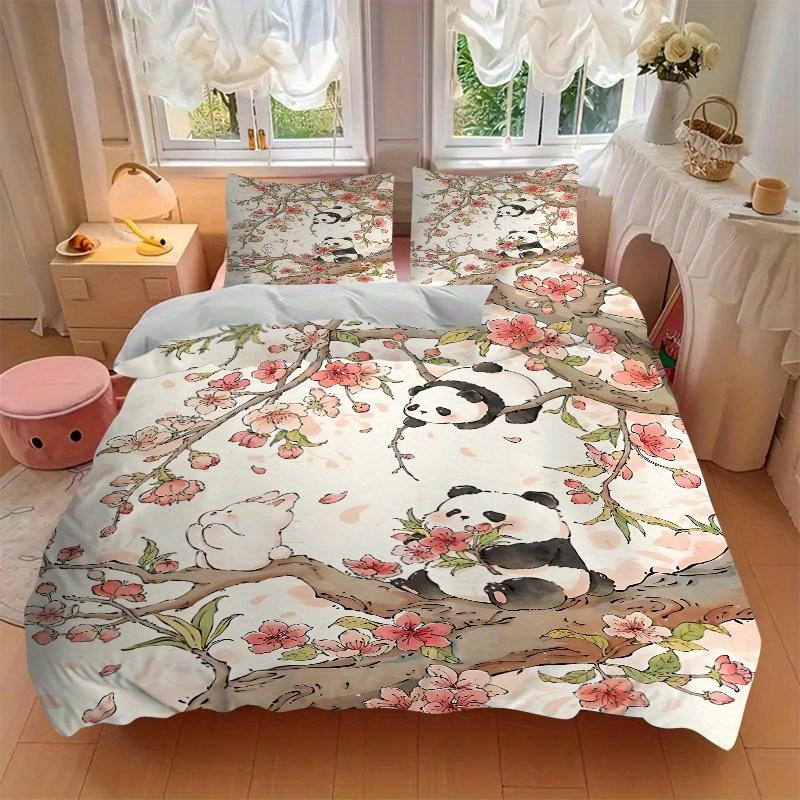 3pcs Panda Blossom Bedding Cover Set, Fashion Classic Popular Print Bedding Set, Soft Comfortable, All - Season Use, For Bedroom199