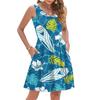 Women's Summer Fashion Casual V-Neck Pleated Stitching Hawaiian Floral Print Sleeveless Pocket Vest Dress