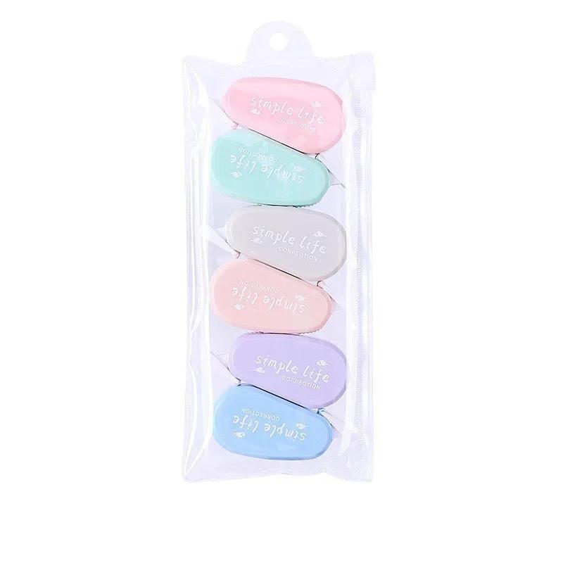 6Pcs/Kit Simple Portable Correction Tape Adorable Color Out Corrector Tools School Accessories Office Supplies Student Stationery