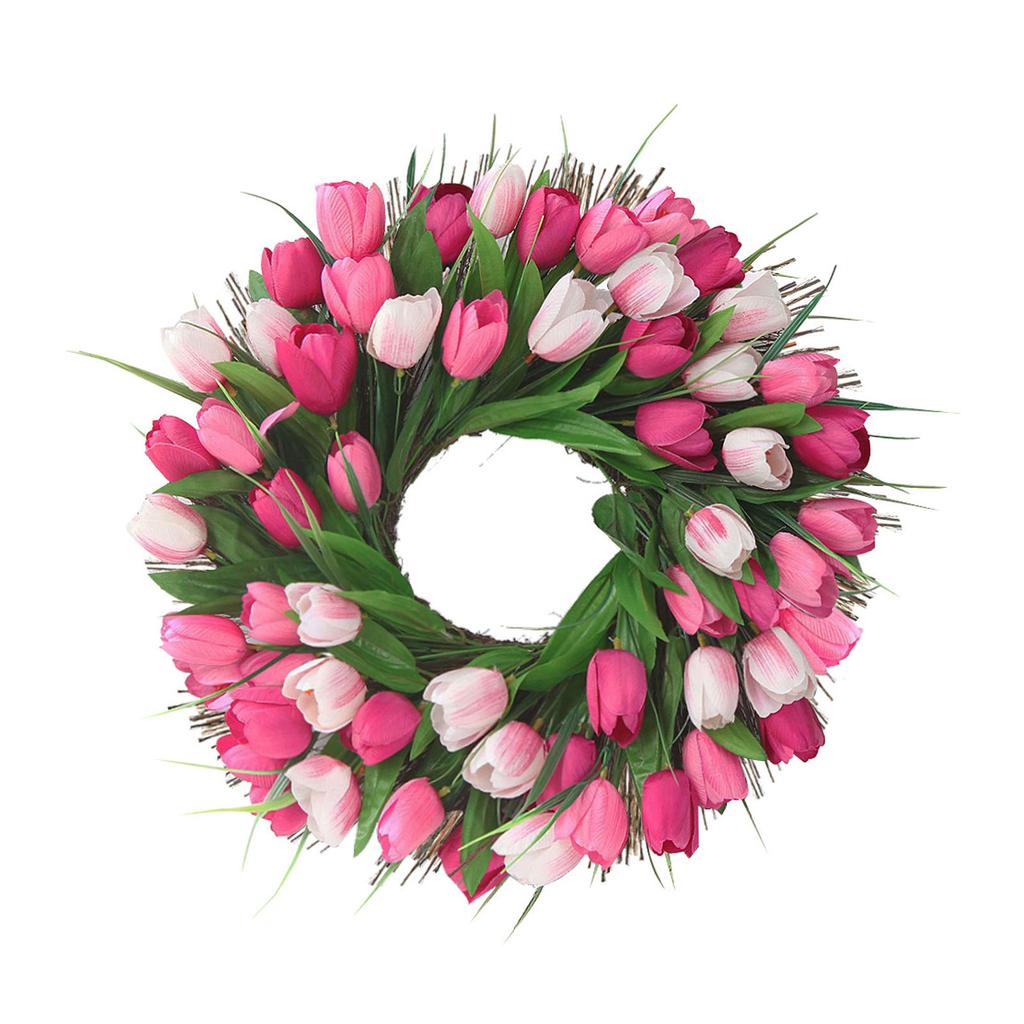 Flower Wreath for Front Door Realistic Fade Resist Artificial Spring Wreath for Indoor Outdoor Home Decor Pink White