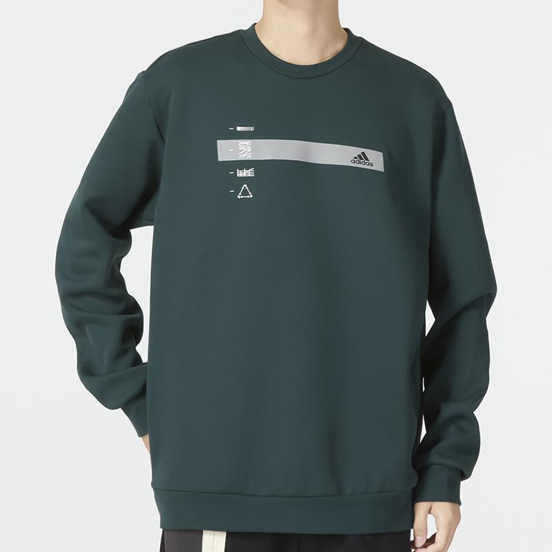 Adidas Letter Print Pattern Pullover Crew Neck Sweatshirt Men Tops Green HN9022