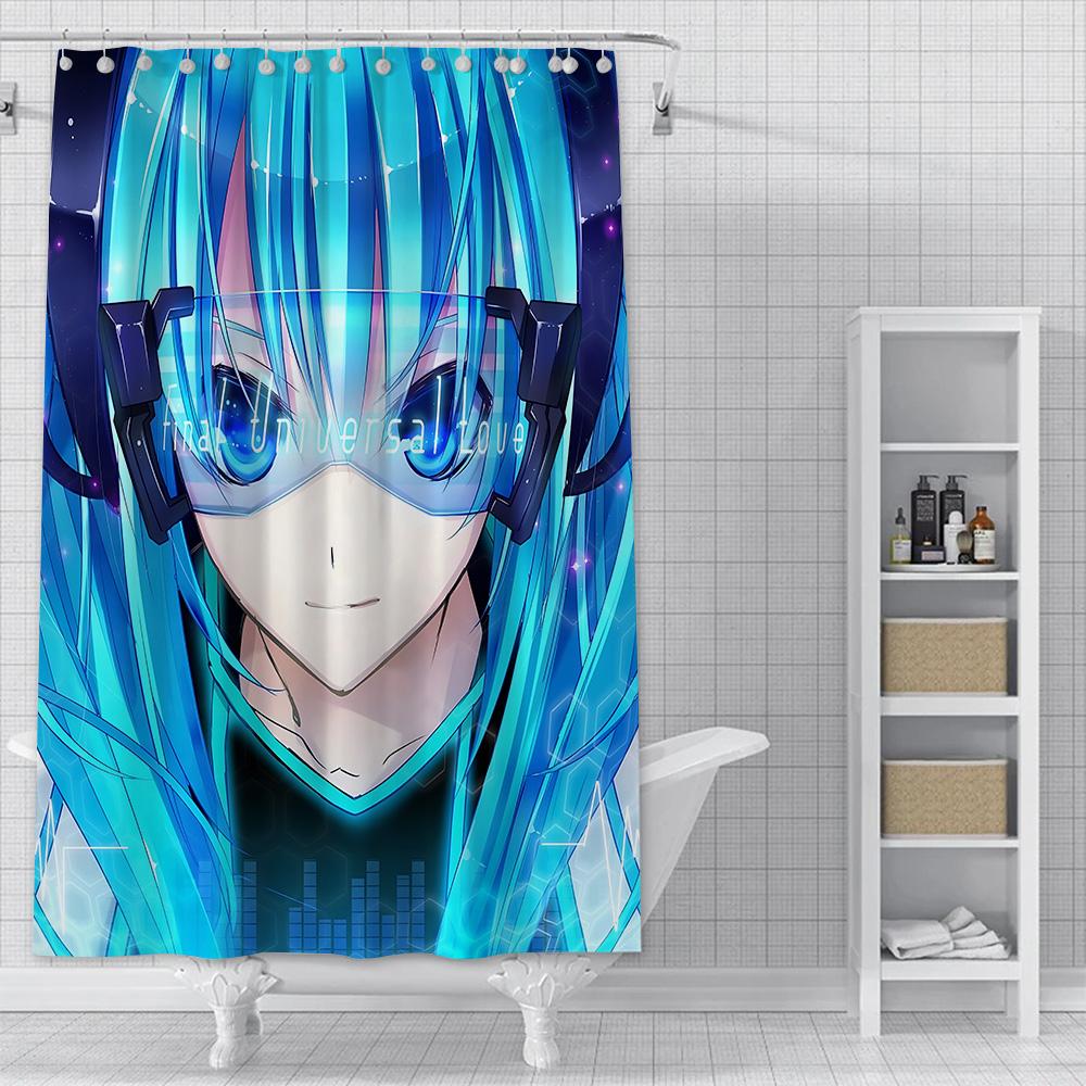Anime Girl H-HatsuneS M-Miku Shower Curtain Waterproof Polyester Fabric Paint Bath Curtain Home Bathroom Decor Curtain With Hook