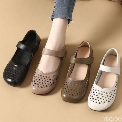 Echte Leder Sandalen Hohl Damen 2025 neues Modell Sommer Große Größe Keilabsatz Schuhe Komfort Damen Weich Freizeit Sandalen