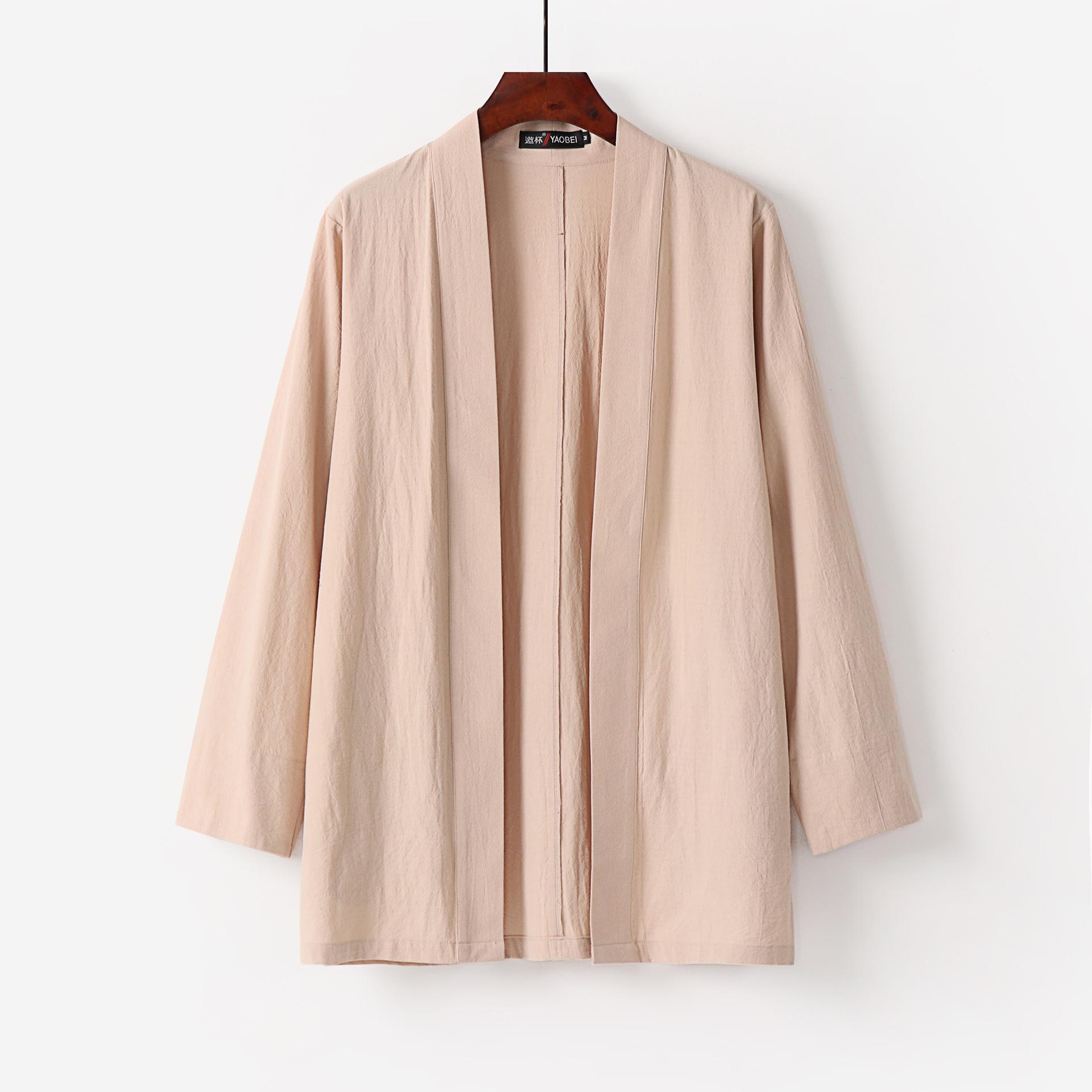 Мужское японское кимоно-кардиган свободные хлопковые и льняные повседневные летние рубашки-рубашки с открытой передней частью куртки 6XL бежевый 2900₽