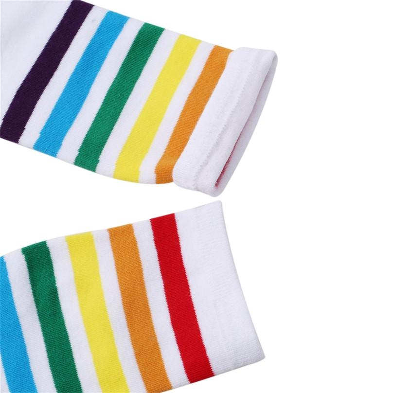 1Pair Girls Thigh High Socks Over Knee Rainbow Stripe Football Socks