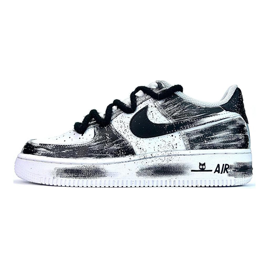 Nike Air Force 1 Ink Dyed First Snow Cushioning, Wear Resistant Low top Skateboard Shoes Unisex Black White CW2288-111(Team801-S-BOX)