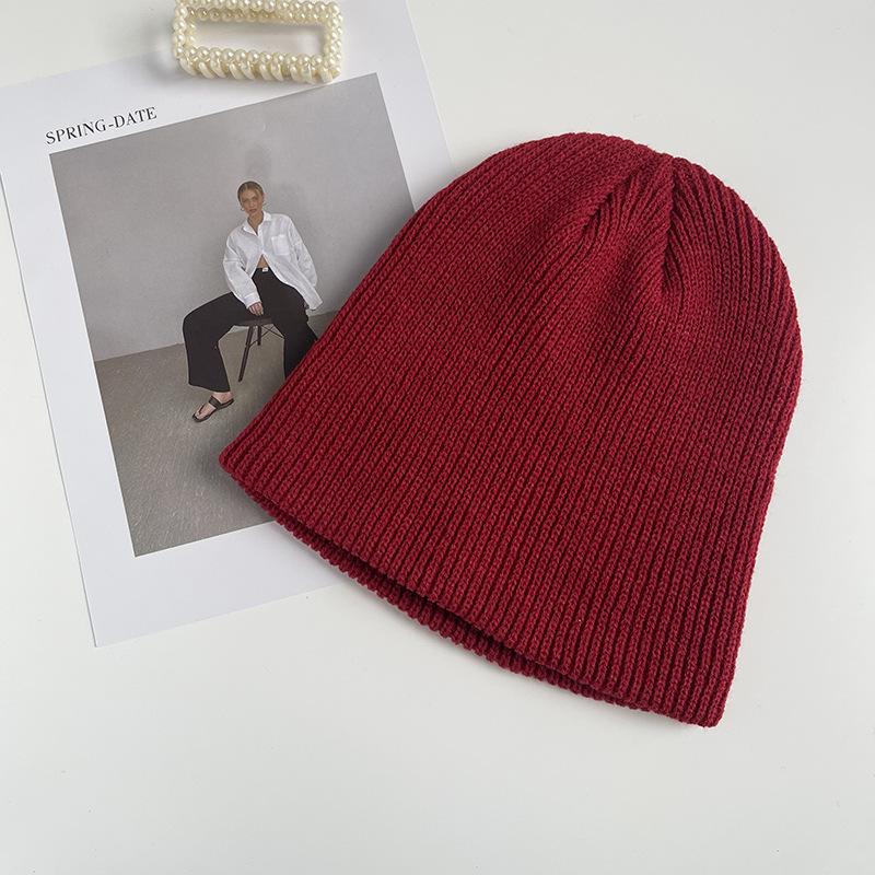 White Knitted Hat Women's Autumn and Winter Tide Fashion Versatile Solid Color Big Head Circumference Wool Pullover Hat Confinement Cold Hat