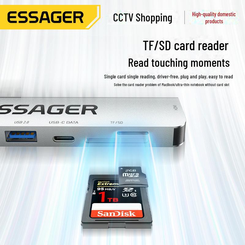 ESSAGER 7-in-1 Multi-Function Type-C Dock: HDMI, TF/SD Card Reader for Notebooks