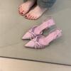Niche Socialite High Heels Women'S Spring French Temperament Elegant Bow Pointed Thin Heel Bag Head Sandals