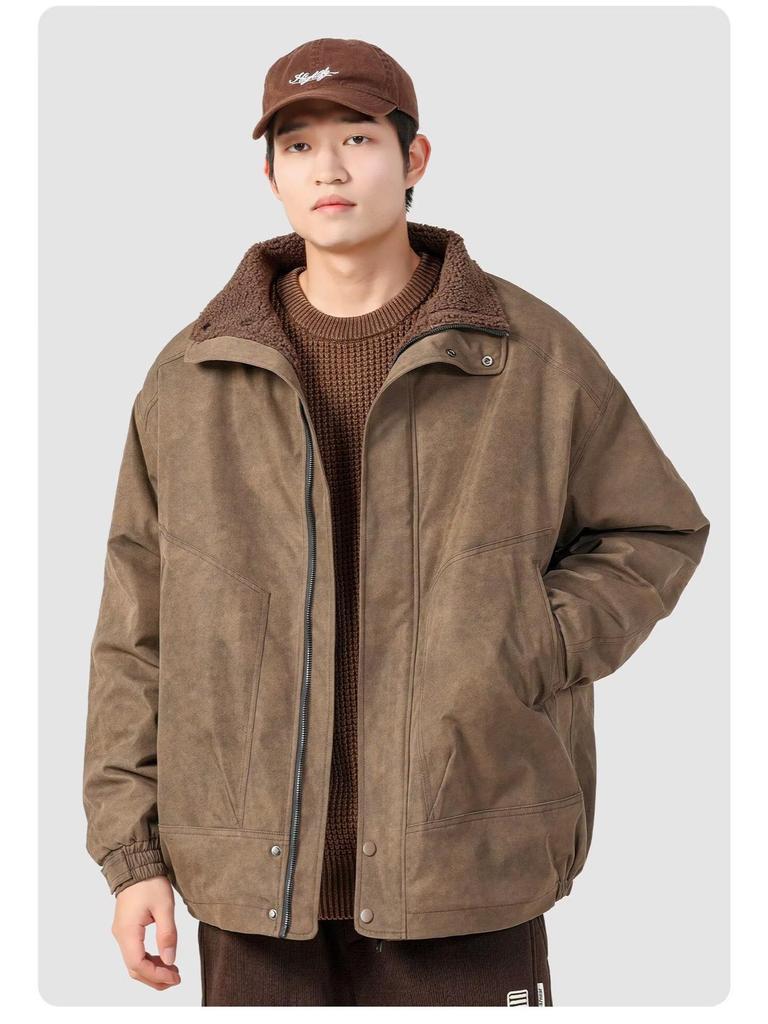 Men's Plus Size Retro Lambswool Jacket - Warm, Thick Cotton for Autumn/Winter Casual Workwear