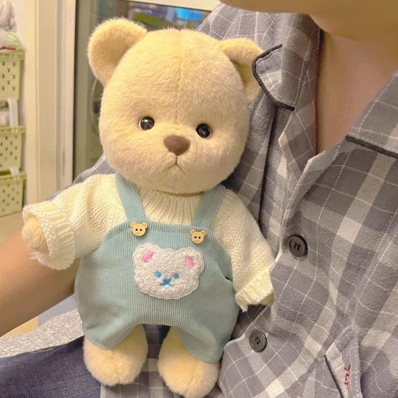 Medium Bear Outfit - Blue Pink Striped Carrot Overalls Set