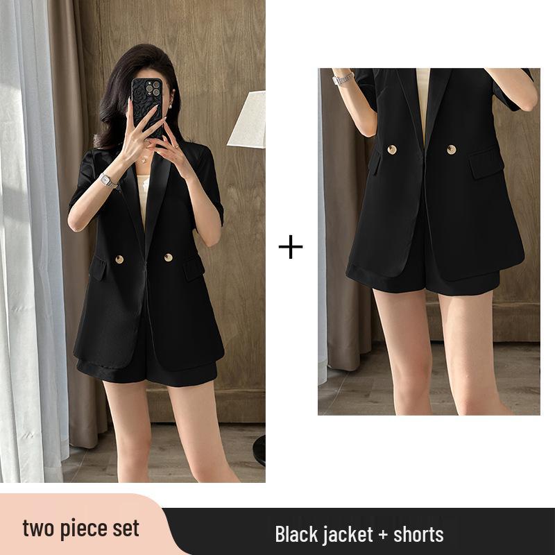 2025 Women's Summer White Blazer & Short Sleeve Suit Set - Plus Size, High-End, Fashionably Loose Fit