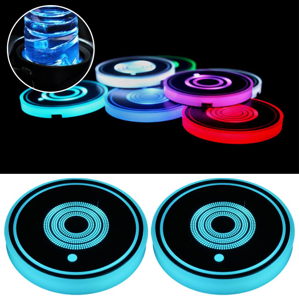 2pcs 7 Color Car Led Luminous Water Coaster Car Cup Holder Decoration Atmosphere Interior Mat Bottle Non-slip Light Coaster R7y3