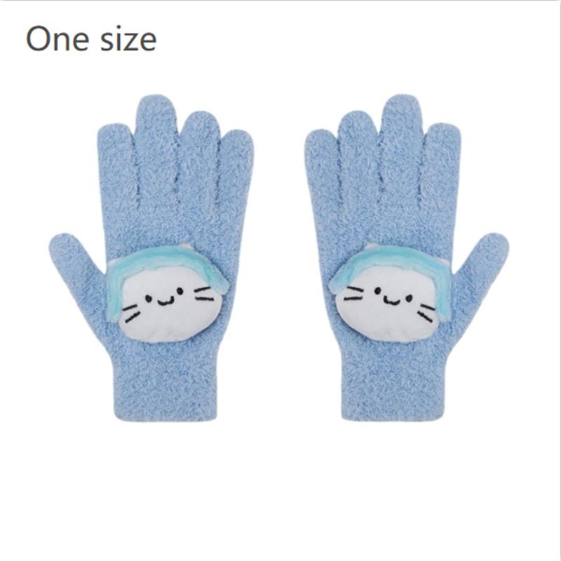 Cute Musical Kitten Cat Gloves Plush Coral Fleece Cold-Proof Gloves Student Winter Warmer Five-Finger Gloves Girl Christmas Gift